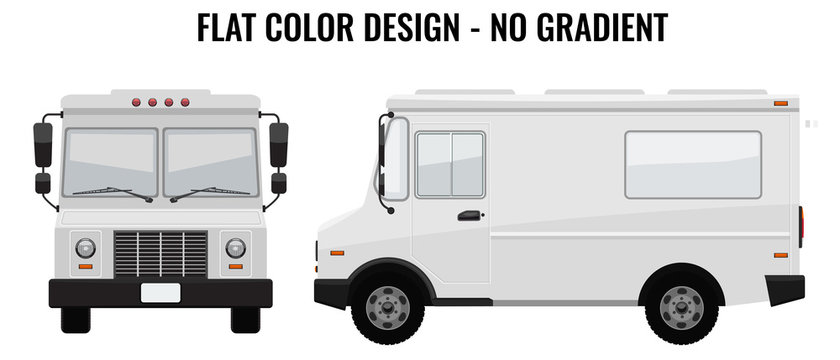 White Food Truck Hi-detailed with solid and flat color design template for Mock Up Brand Identity. Front and side view.