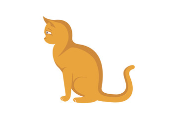 Cute sitting orange cat icon vector isolated on a white background. Sitting brown kitten vector illustration. Domestic red cat cartoon character
