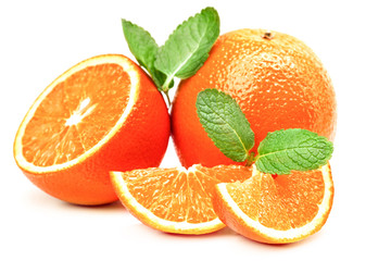 orange, orange slices and mint leaves
