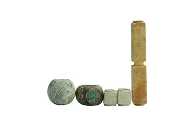 Ancient Chinese Warring states glass beads , bone and Ivory beads isolated on white background