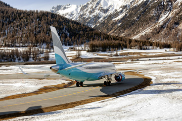 A Plane ready to take off at the airport of St Moritz