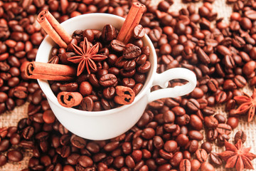 cup with coffee beans