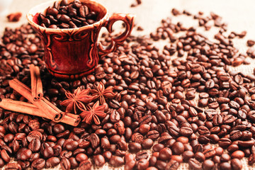 cup with coffee beans