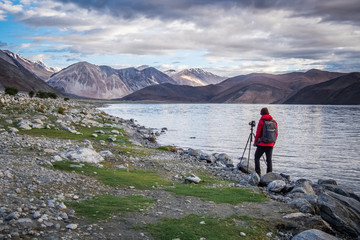 Fototapeta na wymiar Landscape around Pangong Lake in Ladakh, India 