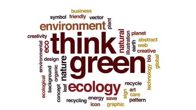 Think green animated word cloud, text design animation.