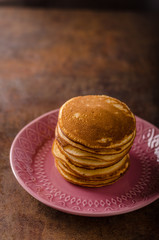 American pancakes with banana, chocolate