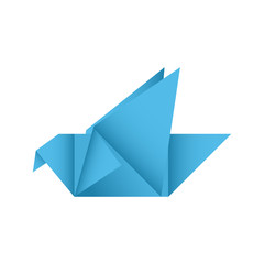 Paper origami in blue bird shape on white background (Vector)