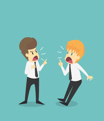 Two Businessmen confrontation, conflict and cussing..Business young cartoon of badly fail concept is man character.View businessman emotions moving include icon of man.Vector Illustration