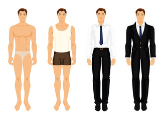 Obraz premium Vector illustration of men in different clothes isolated on white background