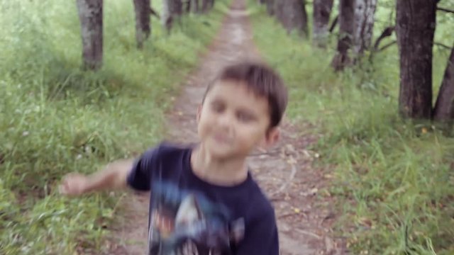 Portrait. A happy beautiful little boy walking in the park on a summer sunny day