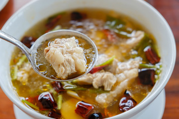 Pork bone hot and sour soup.