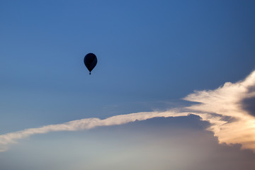 silhouette of Balloons fly over the blue sky