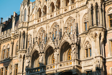 Town Hall Marienplatz in the central square of Munich, the center of the pedestrian zone and one of the main attractions of the city center. It is considered the heart of Munich. An ancient building.