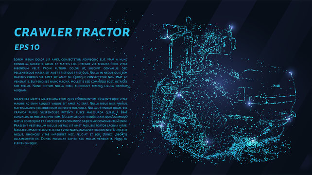 Crawler tractor consists of points. Particles in the form of a crawler tractor on a dark background. Vector illustration. Graphic concept crawler tractor