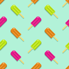 Lime, Orange & Strawberry Popsicles on Green Background Pattern