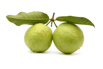 Fresh guava fruit with leaf isolated on white background