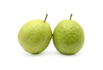 Fresh guava fruit with leaf isolated on white background