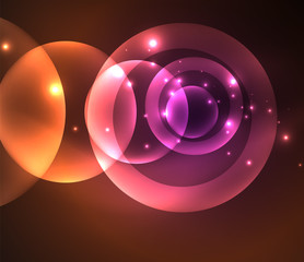 Glowing shiny overlapping circles composition on dark background