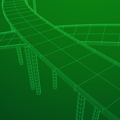 Obraz premium Wireframe Mesh Bridge Highway Crossing. Connection Structure. Digital Data Visualization Concept. Vector Illustration.