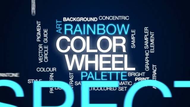 Color wheel animated word cloud, text design animation.