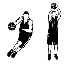 Two silhouette of basketball player. Black figure of sportsmen.