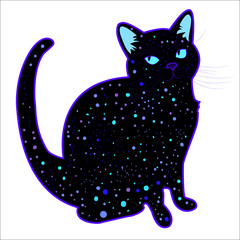 Cute funny cosmic psychedelic silhouette cat