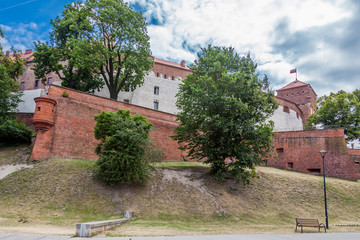 a view of Wawel castle complex on a sunny day with blue sky