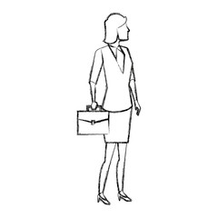 business woman hold briefcase standing full length