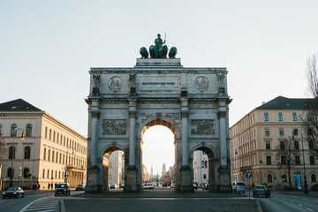 Fototapeta na wymiar Victory Gate triumphal arch Siegestor in Munich, Germany. World famous landmark.