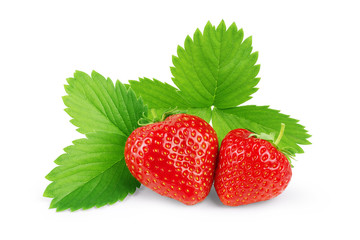 Strawberries with leaves. Isolated on a white background.