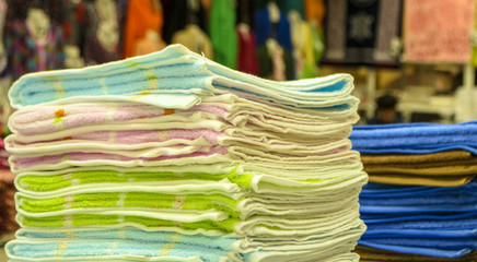 A stack of towels in the store