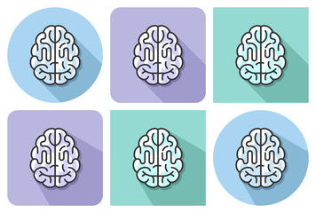 Outlined icon of human brain  with parallel and not parallel long shadows