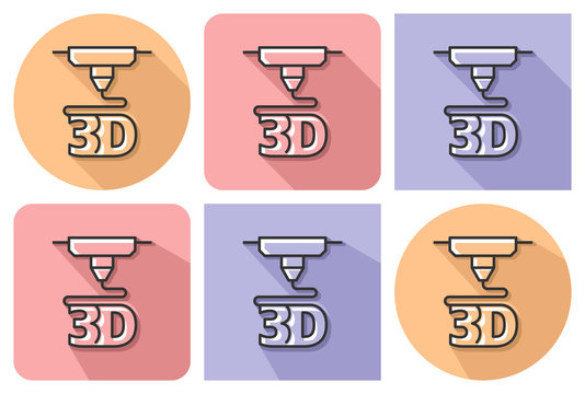 Outlined icon of 3D printer with parallel and not parallel long shadows