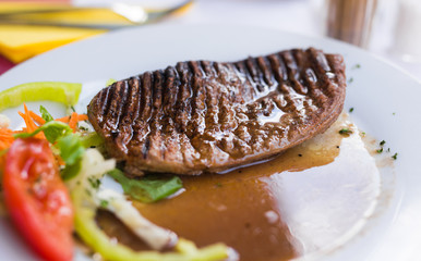Deer chops with grilled vegetables