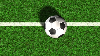 Football on a soccer field line in the green grass - 3d render