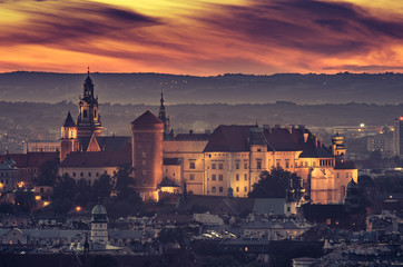 Fototapeta Krakow panorama from Krakus Mound, Poland landscape in the evening. obraz