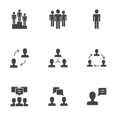 Communication, business relationship, human resources silhouettes vector icons