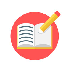 Open notebook with pencil vector icon