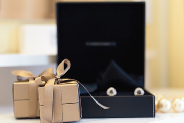 Wedding props, cufflinks with diamonds

