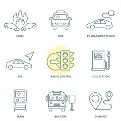 Road traffic linear vector icons set