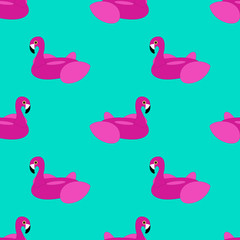 Pink Flamingo Float Seamless Pattern on Turquoise