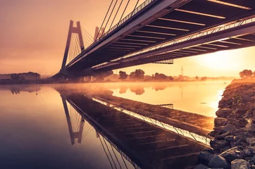 Fototapete Brücken Schrägseilbrücke, Krakau, Polen, morgens Nebel über Weichsel?