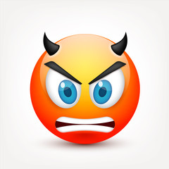 Smiley with blue eyes,emoticon set. Yellow face with emotions. Facial expression. 3d realistic emoji. Sad,happy,angry faces.Funny cartoon character.Mood.Vector illustration.