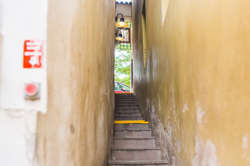 Narrowest street with traffic light in Prague city