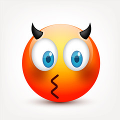 Smiley with blue eyes,emoticon set. Yellow face with emotions. Facial expression. 3d realistic emoji. Sad,happy,angry faces.Funny cartoon character.Mood.Vector illustration.