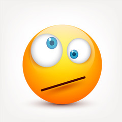 Smiley with blue eyes,emoticon set. Yellow face with emotions. Facial expression. 3d realistic emoji. Sad,happy,angry faces.Funny cartoon character.Mood.Vector illustration.