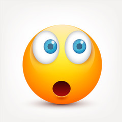 Smiley with blue eyes,emoticon set. Yellow face with emotions. Facial expression. 3d realistic emoji. Sad,happy,angry faces.Funny cartoon character.Mood.Vector illustration.