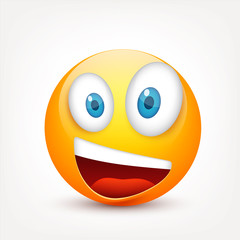 Smiley with blue eyes,emoticon set. Yellow face with emotions. Facial expression. 3d realistic emoji. Sad,happy,angry faces.Funny cartoon character.Mood.Vector illustration.