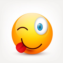 Smiley with blue eyes,emoticon set. Yellow face with emotions. Facial expression. 3d realistic emoji. Sad,happy,angry faces.Funny cartoon character.Mood.Vector illustration.