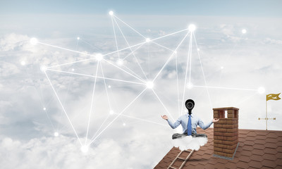 Obraz premium Concept of security and privacy protection with camera headed ma